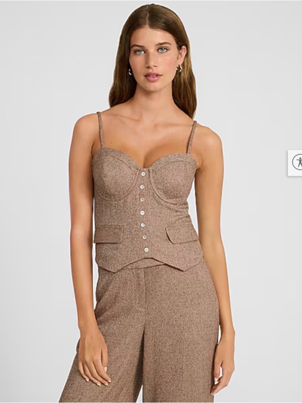 Express Textured Herringbone Sweetheart Button Corset Cami Vest Top